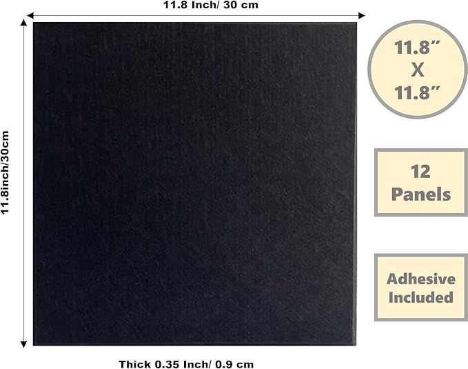 12-Pack Black Felt Wall Tiles(11.8“x11.8”Each), 47.2“x 35.4” Large Cork Board Alternative, Self-Adhesive Bulletin Pin Board for Office Home Kitchen Photos & Memos