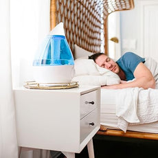 Crane Ultrasonic Cool Mist Teardrop Humidifier for Baby Nursery, Bedroom, Office, Large Room, Adjustable Humidity, Auto Shut-Off, Easy Clean Blue & White 1 Gallon