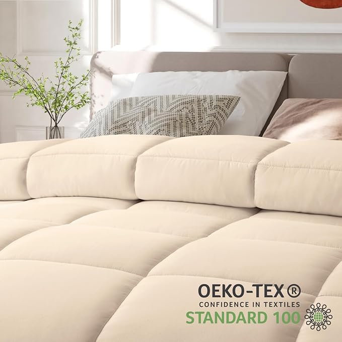 COHOME Quilted Twin/Twin XL Size Comforter - All-Season Down Alternative Duvet Insert - Luxury Hotel Winter Warm Beige Comforter with Anti-Clump Tech & 8 Tabs- Reversible（64"x88"）