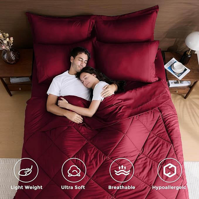 HEVUMYI Red Twin-XL Comforter Set - 5-Piece All Season Bed in a Bag Twin-XL, Ultra Soft Bedding Set with Comforter, Flat Sheet, Fitted Sheet, Pillowcases, Pillow Shams