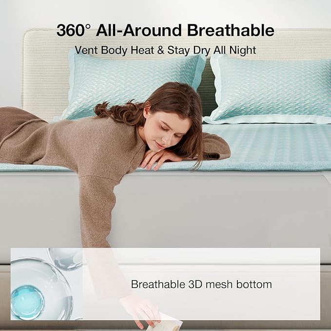 Novilla Full Size Cooling Pad with Pillowcase, Breathable Summer Mattress Topper for 8–21" Beds, Washable Design with Elastic Straps, Lightweight Sleep Mat for Hot Sleepers, Blue