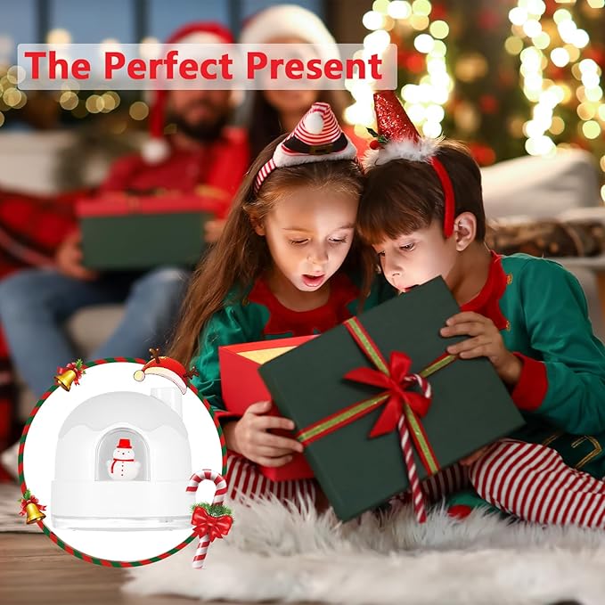 Humidifier for Bedroom, Household Mini Desktop Humidifier, Cute Snow House Humidifiers with Night Lights, Ultrasonic Silent Operation, 350ml, Suitable for Small & Medium-Sized Rooms (White)