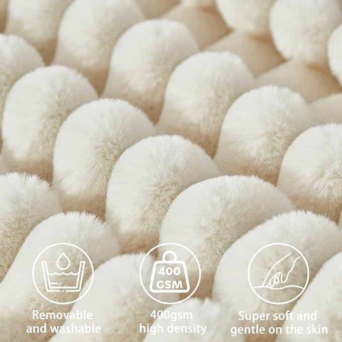 Headboard Pillow + A Long Neck Roll Pillow Body Pillow，Faux Fur Headboard Wedge Pillow with Removable Cover (Beige, Queen：59x8x20 inches)