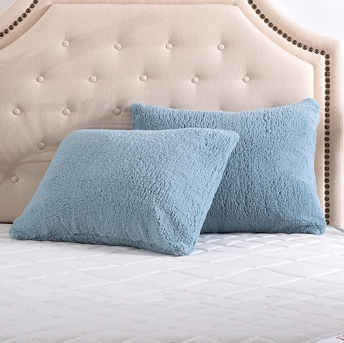 Reafort Ultra Soft Sherpa Pillowcases Pillow Covers Standard Size 20"x26" Pack of 2 with Zipper Closure (Blue, 20”x26” Standard Sham)