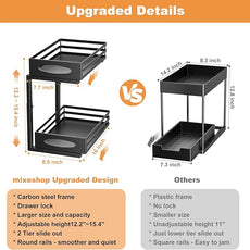 Under Sink Organizer, 2 Tier Under Sink Organizers and Storage, Adjustable Height, Slide Out Metal Cabinet Organizers, Pull Out Cabinet Storage Drawer Shelf for Kitchen Bathroom