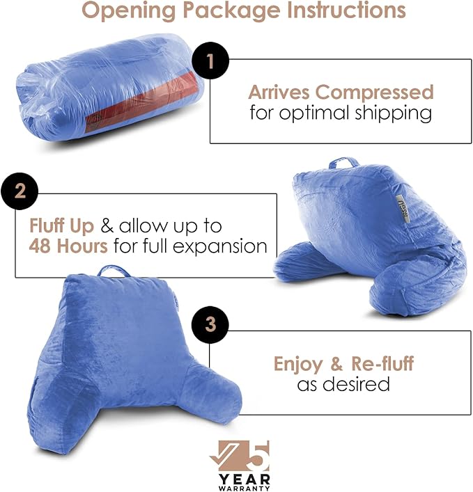 Nestl Reading Pillow with Shredded Memory Foam, Designed for Sitting Up in Bed and Couch, Back and Arms Adjustable Support for Adult & Teens Backrest Pillows for Reading, with Washable Cover Calm Blue