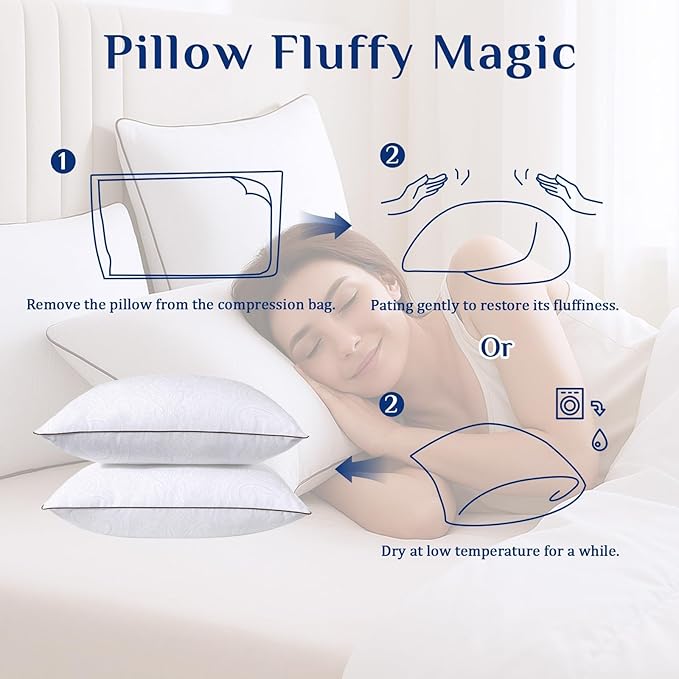JOLLYVOGUE King Size Pillows Set of 4 for Sleeping, Soft and Supportive Bed Pillows with Down Alternative Filling for Side and Back Sleepers, Hotel Collection