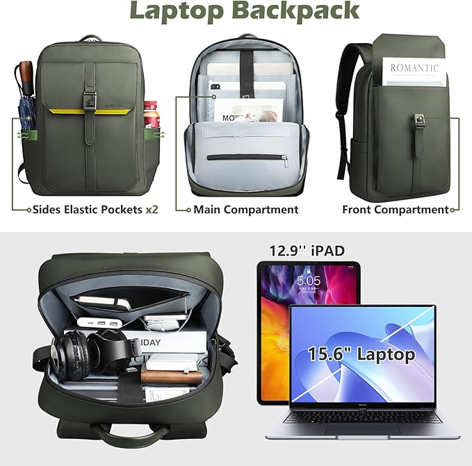 hk Slim Laptop Backpack for Men Women, Lightweight Business Backpacks 15.6 Inch Water-resistant Computer Bag for College Work Daily