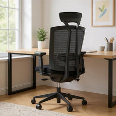 SUNLINE Ergo Plus Ergonomic Office Chair - Desk Chair, Mesh Computer Leatherette Headrest, Memory Foam Seat, and Smooth Casters - Adjustable Lumbar Support, Home Office - Black, 330 lbs