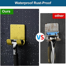 Razor Holder for Shower + Adhesive Wall Hooks, Premium 304 Stainless Steel Shower Razor Holder with Heavy Duty Waterproof Sticky Hooks for Hanging Towels, Coat, hat (4+4 Pack) - Gold