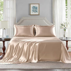 Satin Sheets King Size - 6 Pieces Luxury Silky Soft Bed Sheets, Wrinkle-Free Champagne Satin Silk Sheet Set with 1 Deep Pocket Fitted Sheet, 1 Flat Sheet, 4 Pillow Cases