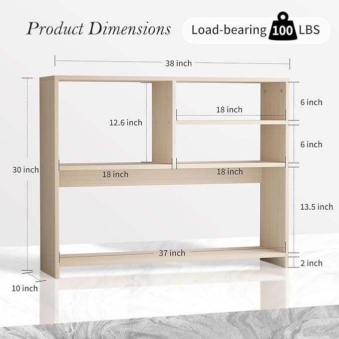 Jerry & Maggie Desktop Bookshelf Organizer, 4-Tier Desk Shelf with Hutch for Computer Desk, Wall Shelf Organizer & Room Decor Aesthetic, Dorm & Office Storage for Books, Laptop (White Wood/38 in)