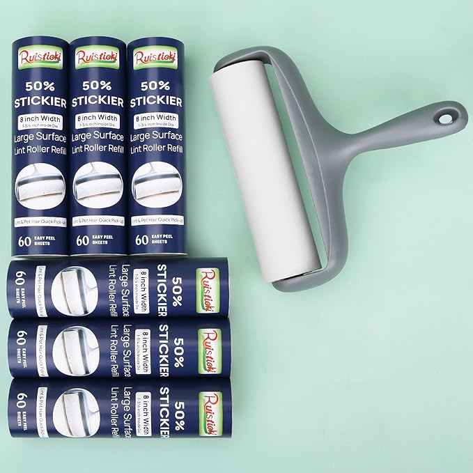 8 inch Extra Sticky Lint Roller Refill for Scotch-Brite 50% Stickier Large Surface Roller Replacement for Scotch Brite Large Pet Hair Roller Refill 60 Sheets, Pack of 6, 360 Sheets Total