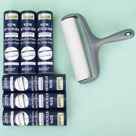 8 inch Extra Sticky Lint Roller Refill for Scotch-Brite 50% Stickier Large Surface Roller Replacement for Scotch Brite Large Pet Hair Roller Refill 60 Sheets, Pack of 6, 360 Sheets Total