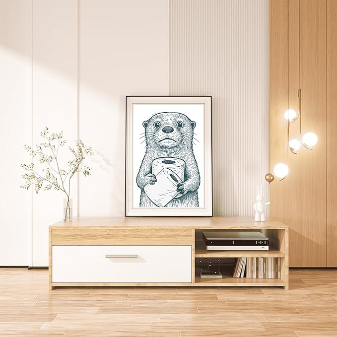 Jatinoo Funny Cartoon Otter Bathroom Wall Art Canvas Framed 11.5x15 Inches Black White Cute Animal-Inspired Prints for Toilet Wall Decor Ideal for Pet Lovers Young Adults Fun House Enthusiasts Home & Kitchen Posters