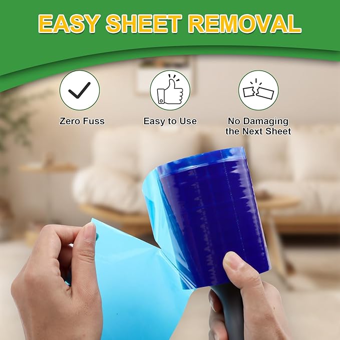 Lint Roller Pet Hair Value Pack of 250 Sheets, Extra Sticky Lint Remover for Dog & Cat Fur, Clothes, Furniture, Couches Reusable Lint Remover for Fuzz, Fluff & Hair (Blue)