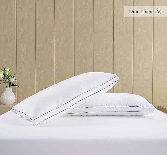 LANE LINEN Bed Pillows Queen Size Set of 2 - Medium Soft Support Gusseted Queen Pillows, Down Alternative Sleeping Pillow for Side Sleepers, Machine Washable, Comfortable for Restful Sleep - White