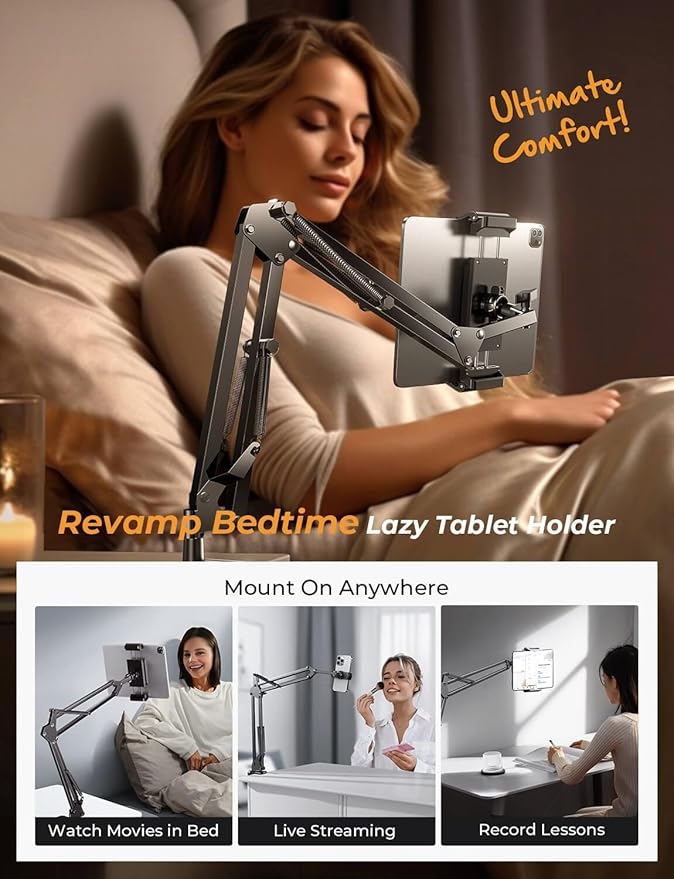 LISEN Tablet Stand iPad Stand for Desk Mount [Ultra Sturdy 2 Clamps] Kindle iPad Holder for Bed Gooseneck Phone Tablet Holder Mount fits iPhone Kindle 4-13" Device