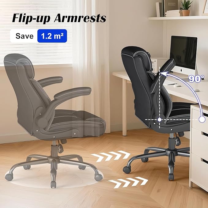 AnyGod Executive Chair with Flip-up Armrests, Lumbar Support, Adjustable Height, Mid-Back with Rocking Function for Executives
