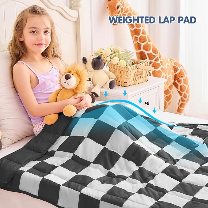 yescool Black Checkered Weighted Blanket 5 Pounds Plaid Weighted Throw Blanket, Heavy Blanket for Sleeping, Tartan Bed Blanket Gift for 40-60lbs, 36"x48"
