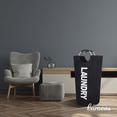 Caroeas 100L Laundry Basket,Large Laundry Hamper, Laundry Bag with Padded Handles, Clothes Hamper Stands Up Well, Collapsible Free Standing Easy Storage Washing Bin (Black,100L)