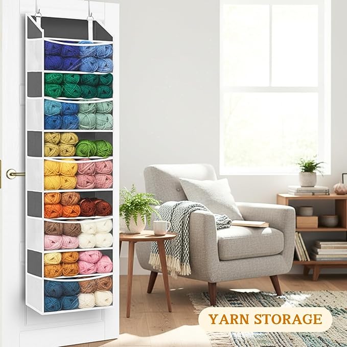 Ofiray-home Over Door Organizer with 5 Large Pockets, 5 Transparent Front Pockets & 10 Mesh Side Pockets, 50 lbs Weight Capacity Hanging Storage for Toys, Shoes, Diapers, Pantry – Grey