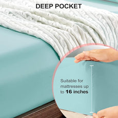 FreshCulture Full Fitted Sheet - Hotel Quality Fitted Sheet - Ultra Soft & Breathable - Brushed Microfiber - Deep Pocket - Cooling Fitted Sheets for Full Size Bed (Spa Blue)