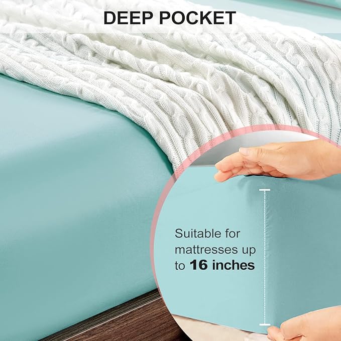 FreshCulture Full Fitted Sheet - Hotel Quality Fitted Sheet - Ultra Soft & Breathable - Brushed Microfiber - Deep Pocket - Cooling Fitted Sheets for Full Size Bed (Spa Blue)
