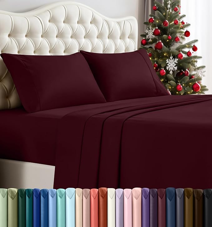 Utopia Bedding Queen Sheet Set – 4 Piece Bed Sheets for Queen Size Bed, Soft and Breathable Microfiber, Includes 1 Fitted Sheet, 1 Flat Sheet and 2 Pillowcases (Burgundy)