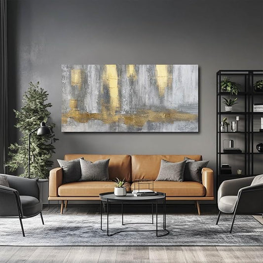 XIANSHOU Textured Wall Art Gold Wall Decor Modern Wall Picture 24"x48" Artwork for Bedroom Decorative Painting for Dining Room Area