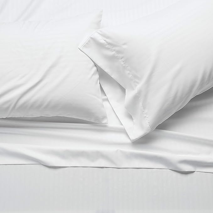 Amazon Basics Soft, Luxury Breathable King Size Wrinkle Free Bed Sheets, Deluxe Microfiber 4-Piece, Bright White Striped AmazonBasics