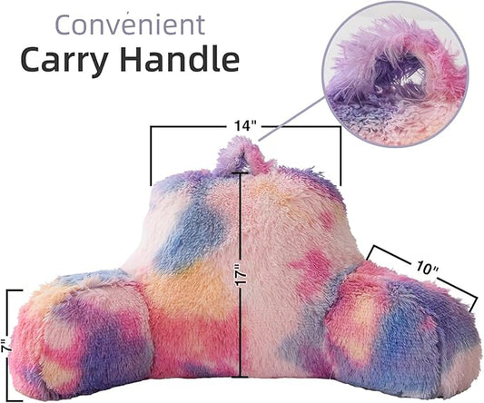 A Nice Night Faux Fur Reading Pillow Bed Wedge Large Adult Children Backrest with Arms Back Support for Sitting Up for Bedrest,PinkPurple