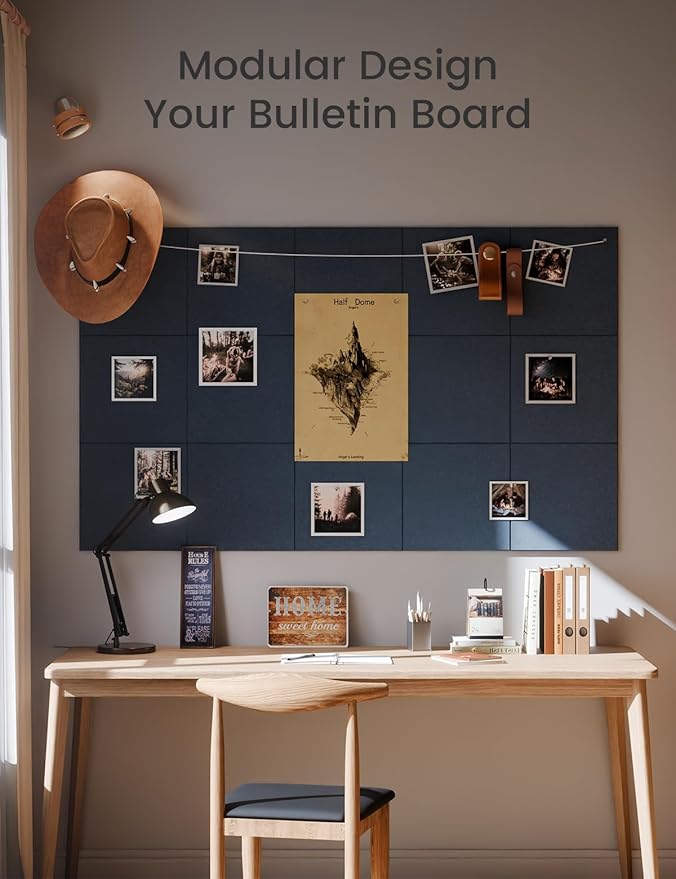 Large Felt Bulletin Board 36" x 24" Cork Board Alternative-6 Pack with 40 Safe Removable Adhesive Tabs, Cork Boards for Walls Cork Board for Home Office Classroom Pin Board-Navy Blue