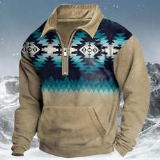 Western Sweatshirts for Men Aztec Cowboy Vintage Graphic Fleece Hoodie Mens Quarter Zip Pullover Country Jacket