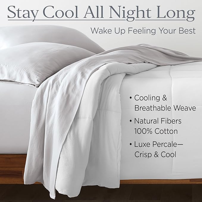Ella Jayne Percale Sheets Twin Size (4 Pieces) Permium 100% Cotton Percale TC300, Hotel Luxury Collection, Deep Pockets and Cooling Cotton Percale Sheets King (Light Grey)