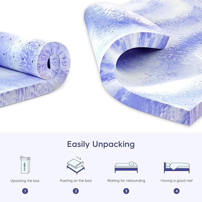 ELEMUSE 4 Inch Ventilated Design Memory Foam Cal King Size Mattress Topper,Cooling Gel Infused Swirl Foam Pad for Pressure Relief Back Pain,Bed Topper for Body Support, CertiPUR-US Certified