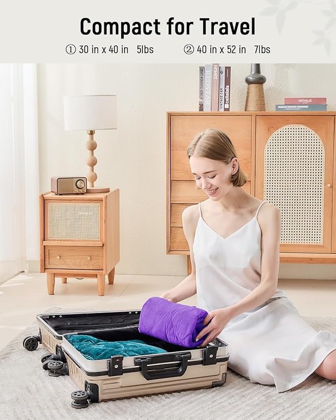 Weighted Lap Blanket 7 lbs for Adults, Luxury Soft Small Weighted Blanket, Compact Portable Weighted Lap Pad for Relaxation, Sleeping, Travel, All-Season Use, Deep Purple, 40" x 52"