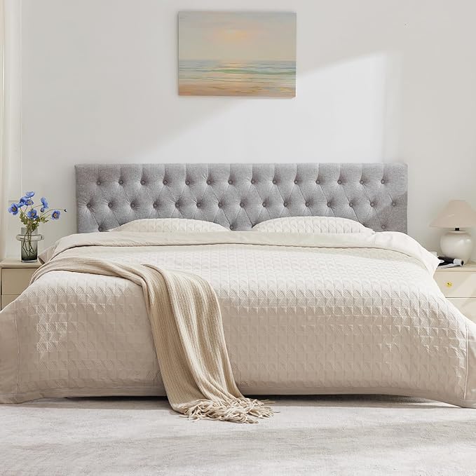 Kingfun Cal King Size Headboard only, Modern Button Tufted Upholstered Headboards, Premium Linen Fabric Headboard with Wooden Legs, Adjustable Solid Wood Head Board, Grey