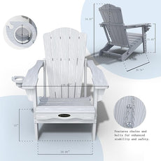 Adirondack Chair Set of 2, Folding All-Weather Outdoor HDPE Patio Chair with Cup Holder, White