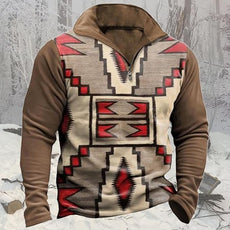 Western Sweatshirts for Men Aztec Cowboy Vintage Graphic Fleece Hoodie Mens Quarter Zip Pullover Country Jacket
