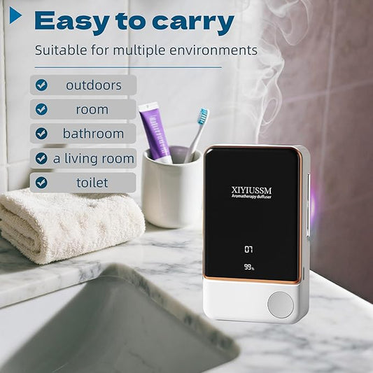 Waterless Essential Oil Diffuser for Home & Office Cordless Battery Operated Aroma Diffuser with 7 Mist Levels, Ultrasonic Air Freshener for Large Rooms Bedroom Bathroom Car Small & Portable