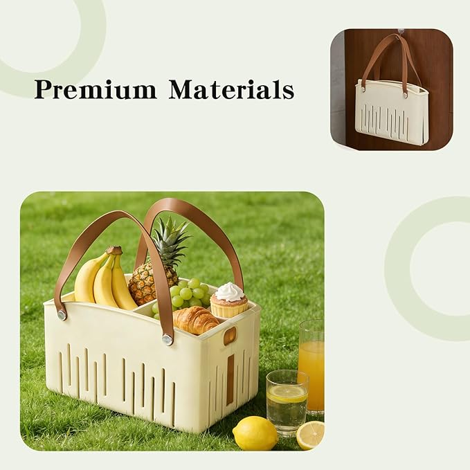 Small Shower Caddy, Shower Basket with Handle and Adjustable Divider, Portable Shower Caddy for Bathhouse, Gym, Camping, Travel (Cream)