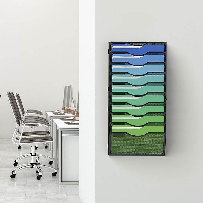 Kuntine.B Wall File Organizer (Black, 10 Tier)