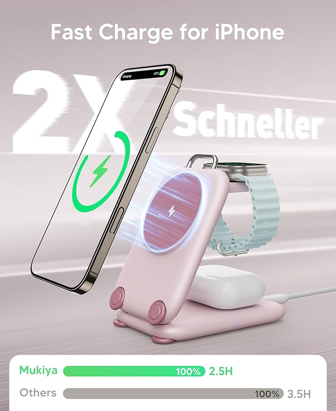 PaktVault 2025 Traveling Fast Wireless Charging Station for Apple Devices, Magnetic 3 in 1 MagSafe Charger Stand for iPhone 17 16 15 14 13 12 Pro Max Plus Air, Apple Watch&Air pods Pro, Pk