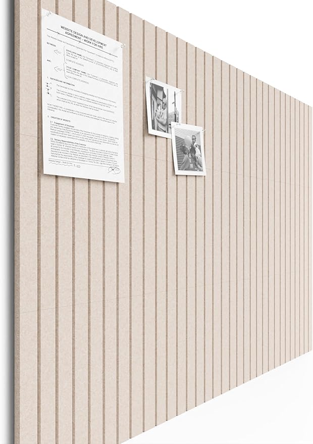 Bumusty Large Cork Board Alternative-47 x35 Felt Bulletin Board Tiles, with 30 Pushpins, 70 Adhesive Tabs, 12-Pack Slat Wall Paneling, Cork Boards for Office Push Pin Board Felt Board-Oatmeal