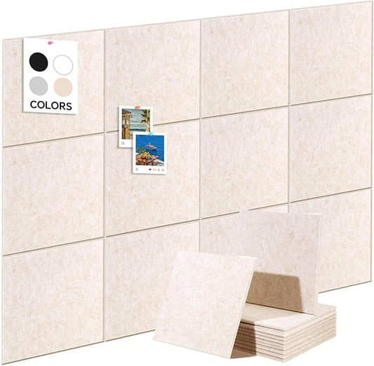 12 Pack Felt Cork Board Tiles 11.8×11.8 Inch, DIY Wall-Mounted Bulletin Board with 35 Pushpins & 100 Adhesive Pads, Sound-Absorbing Magnetic Corkboard for Home Office Classroom Vision Board (Camel)
