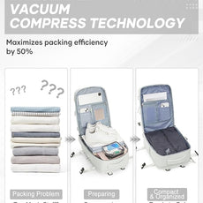 Vacuum Backpack Travel with Electric Vacpack Pump, Vacuum Compression Bags Travel Backpack for Women Men, Flight Approved Waterproof Carry on Backpacks Laptop Work Weekender Daypack, White, Medium