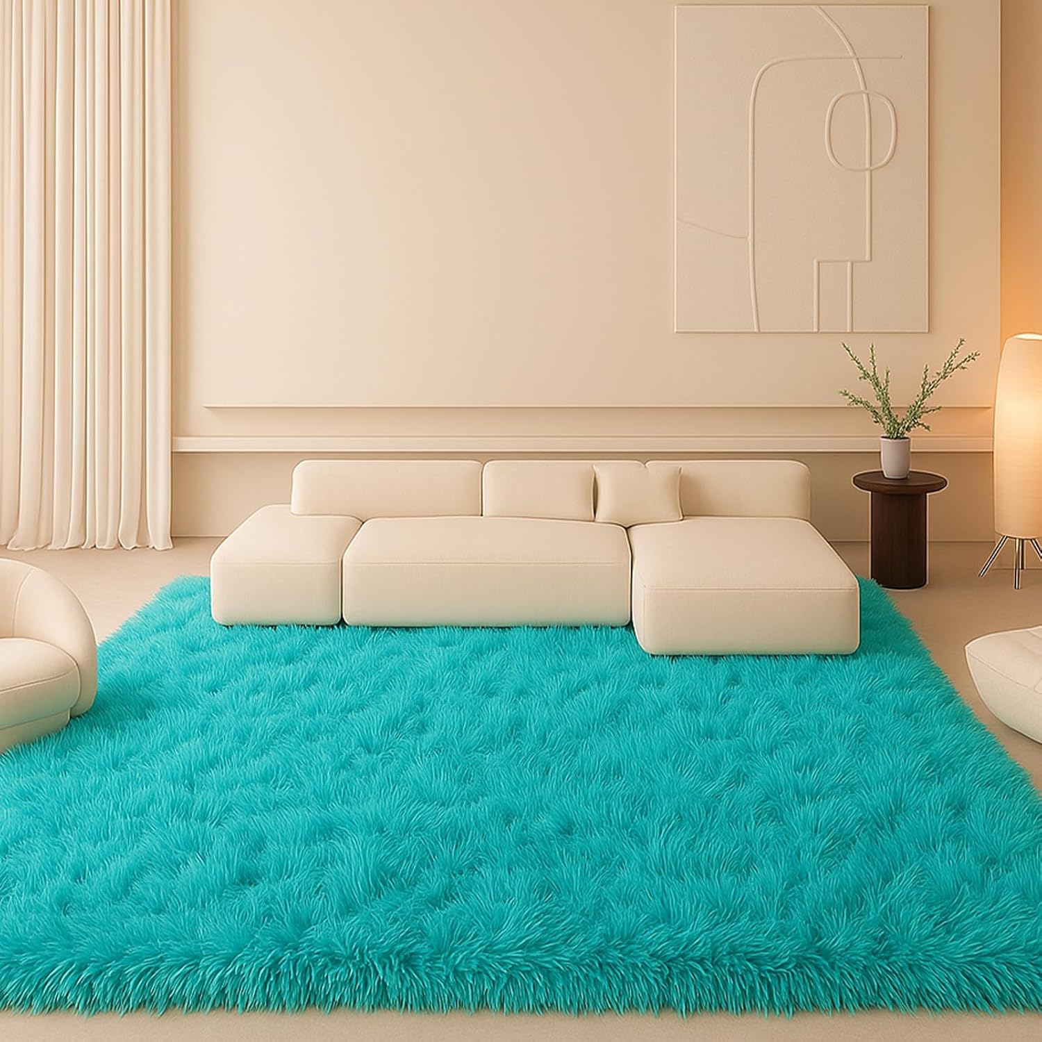 8x10 Area Rugs Living Room, Beige Large Plush Fluffy Bedroom Carpet, Non-Slip Upgraded Indoor Thick Soft Rug, Modern Plush Carpet Suitable for Kids Home Decor Aesthetics Dorm. Dormly