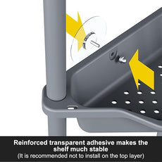 Orimade Rustproof 4 Tier Floor Standing Corner Shower Caddy Organizer, Plastic Metal Splicing Floor Corner Shelf Rack Storage Stands for Bathroom,10.8 x 10.8 x 44.6 inches, Grey