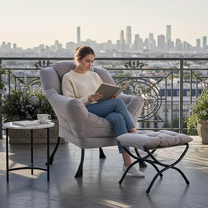 Tiita Modern Lazy Chair with Ottoman, Large Accent Armchair, Leisure Sofa Armchair with Footrest for Bedroom, Living Room, and Dorm Rooms